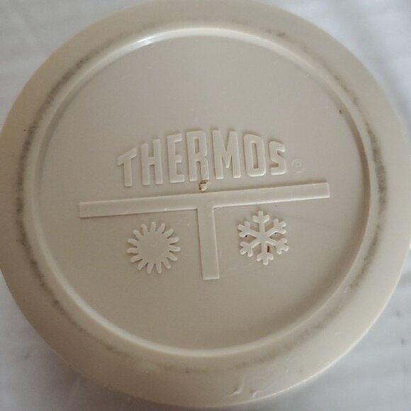 Vintage Thermos Brand Glass INSIDE Travel Coffee Container Harvest Gold Cup Lid - Picture 10 of 16